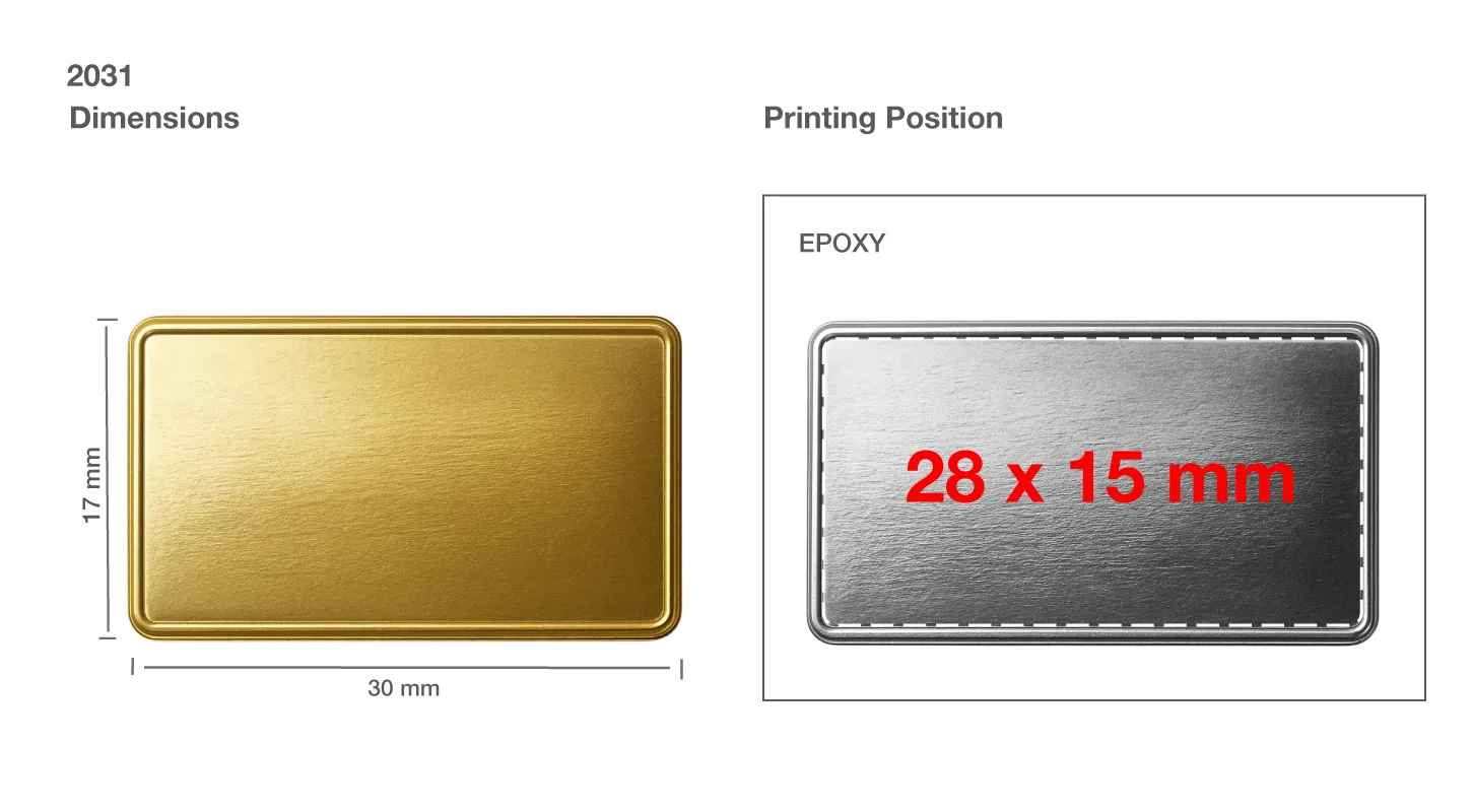 Rectangular Flat Metal Badges Printing Area
