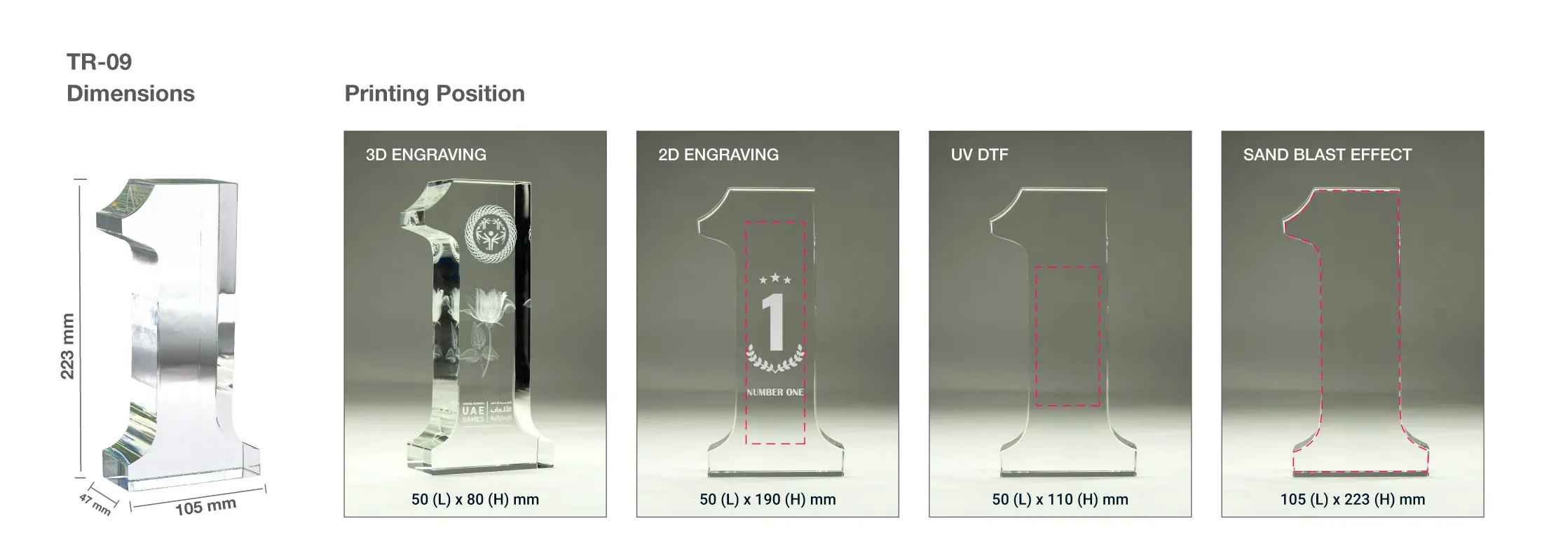 Crystal Number One Trophy Printing Details