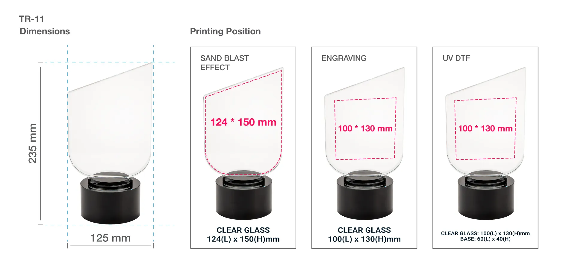 Crystal Trophy with Round Black Base Printing Details