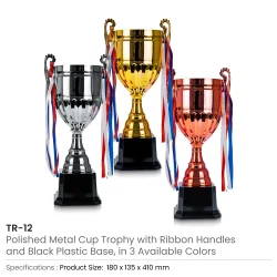 Metal Cup Trophies with Removable Ribbon Attached to Both Handles - Image 5