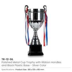 Metal Cup Trophies with Removable Ribbon Attached to Both Handles - Image 9