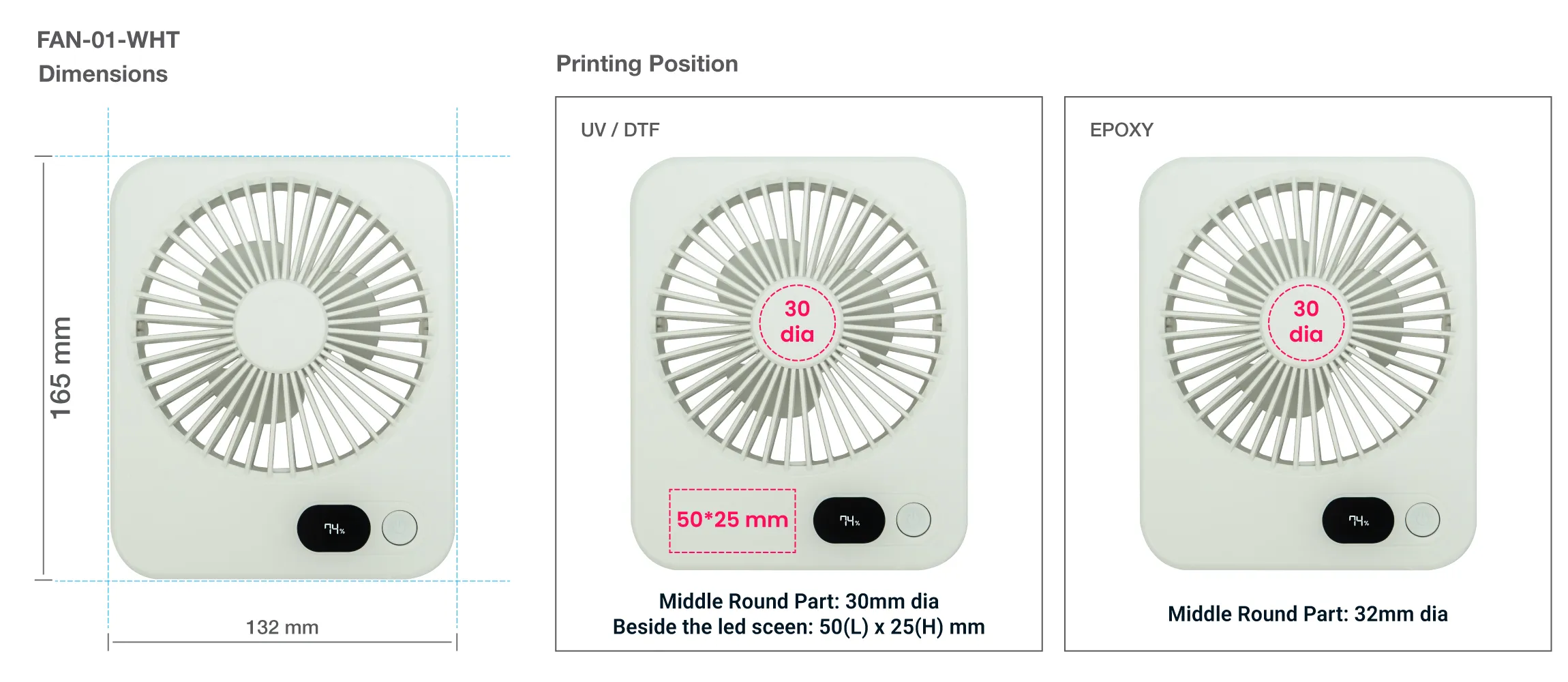 Rechargeable Table Top Fan Printing Details