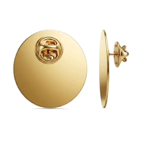 Round Flat Metal Badge Gold Back View