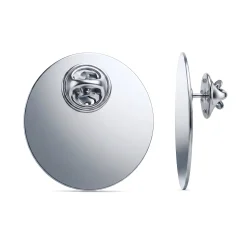 Round Flat Metal Badge Silver Back View