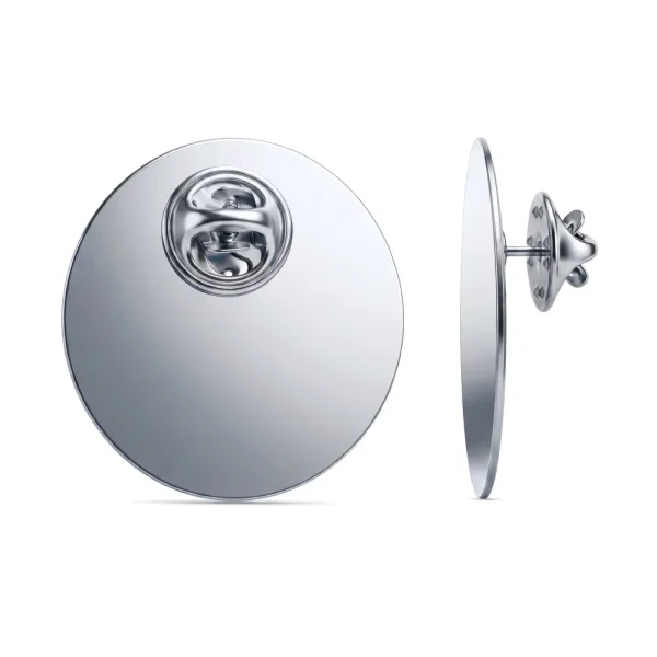 Round Flat Metal Badge Silver Back View