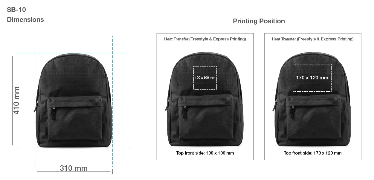Backpacks with 2 Zipper Compartments Printing Details
