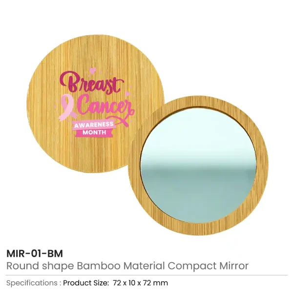 Bamboo Pocket Mirrors Breast Cancer Awareness Logo