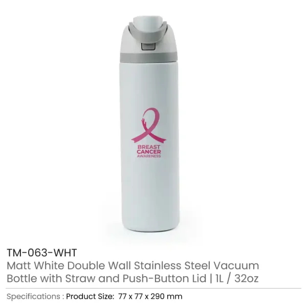 Breast Cancer Awareness SS Bottles with Straw Details