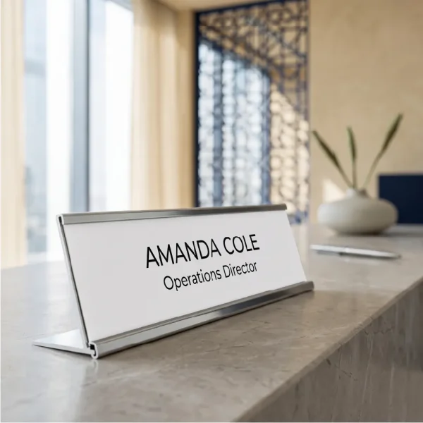 Aluminum Desk Sign Holder Silver Sample View