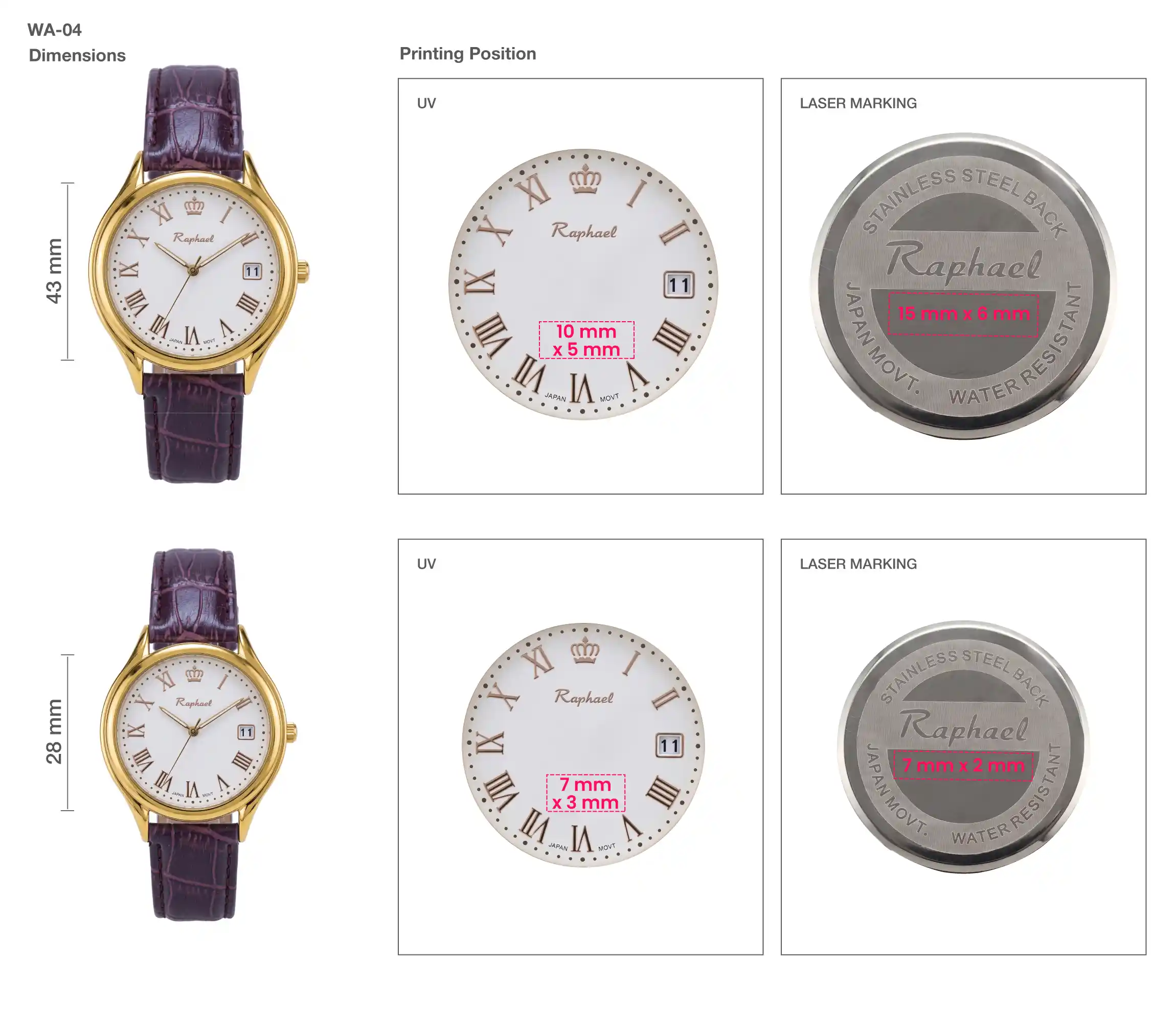 Golden Couple Watches dial printing and back engraving details