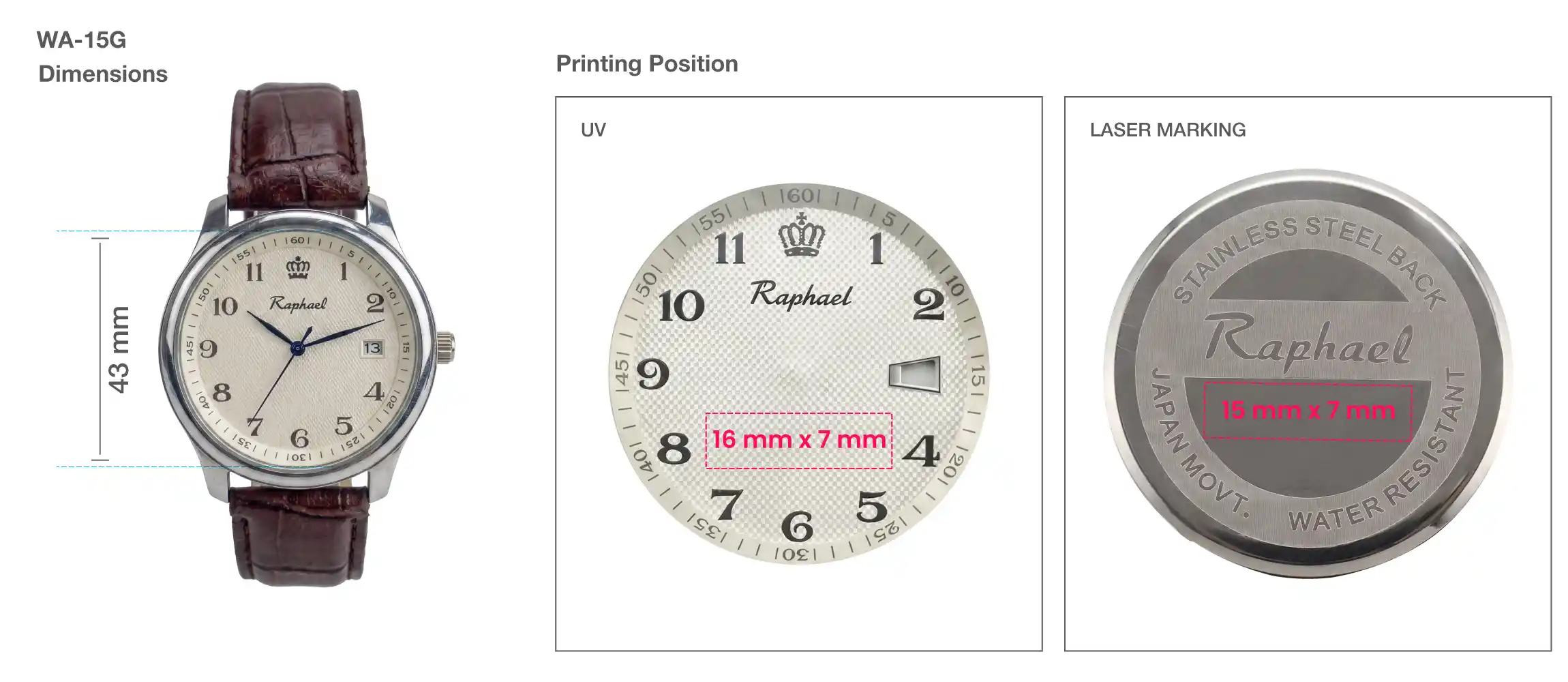 Couple Wristwatches in Raphael Brand Printing Details Couple Wristwatches in Raphael Brand Printing Details