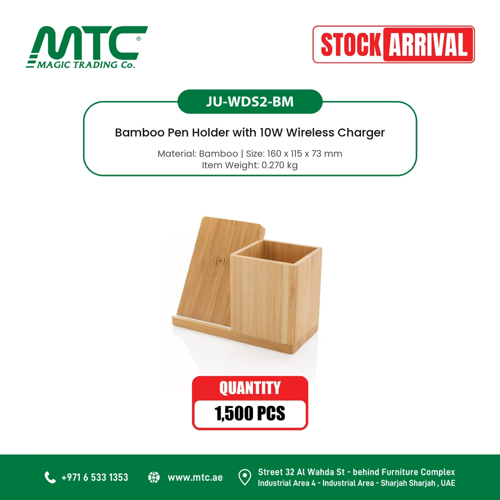 Stock Arrived Bamboo Pens Holder and Wireless Charger