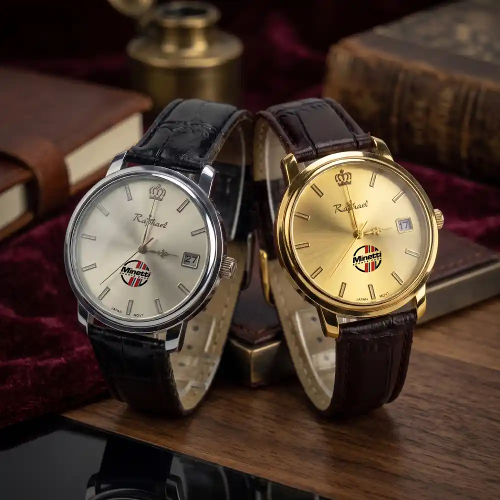 Raphael professional gents watches with gold and silver finish and PU leather strap